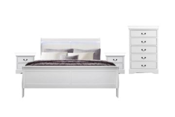 Picture of LOUIS 4PC Hevea Wood with LED Lighting Bedroom Set in Queen Size (White) 