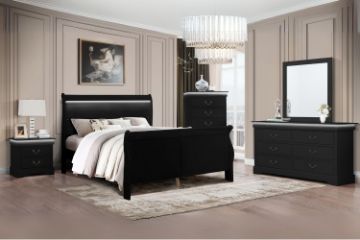 Picture of LOUIS 4PC/5PC/6PC Hevea Wood with LED Lighting Bedroom Combo in Queen Size (Black)