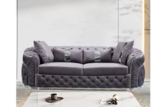 Picture of PIEDMONT Chesterfield Velvet Sofa Range (Grey) - 3 Seater