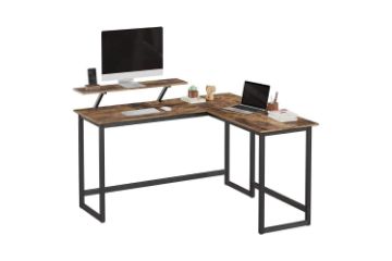 Picture of HOOBRO L-Shape Computer Desk with Monitor Holder (Walnut)