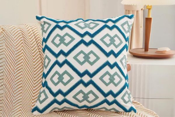 Picture of GEOMETRIC Pattern Towel Embroidered Cushion with Inner (45cmx45cm)- Green Square frame