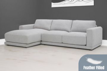 Picture of HUGO Feather Filled Sectional Fabric Sofa | Dust, Water & Oil Resistant (Light Grey)