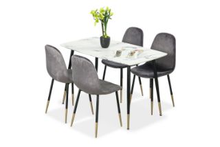 Picture of BIJOK 120 5PC Dining Set (White Marble Finishing) - Grey Chairs