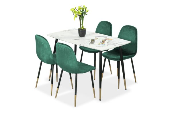 Picture of BIJOK 120 5PC Dining Set (White Marble Finishing) - Green Chairs