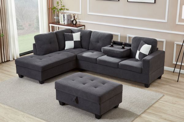 Picture of NEBULA Premium Sectional Sofa with Storage Ottoman & Drop-Down Console (Dark Grey)