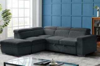 Picture of MILLBURY Corduroy Fabric Corner Sofa Bed with Storage and Ottoman - Chaise Facing Left