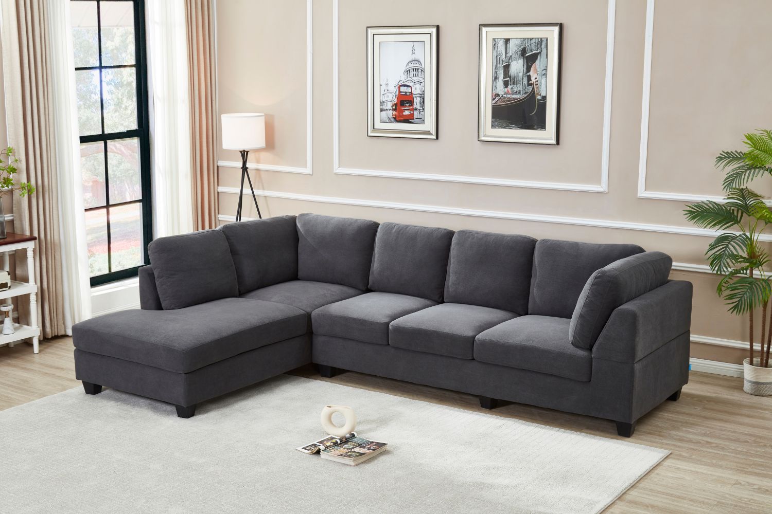 LIBERTY Premium Sectional Sofa with Ottoman (Dark Grey)