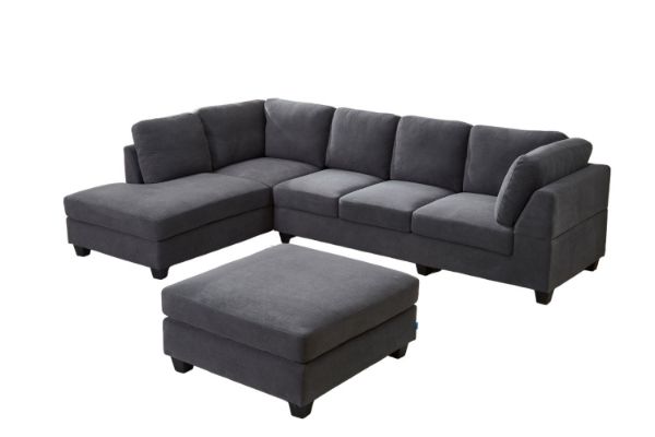 Picture of LIBERTY Premium Sectional Sofa (Dark Grey)  - Chaise Facing Left with Ottoman