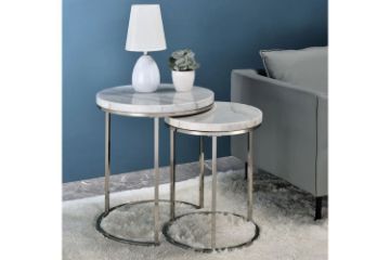 Picture of AYDAN Nesting Side Table with White Marble Top and Silver Legs