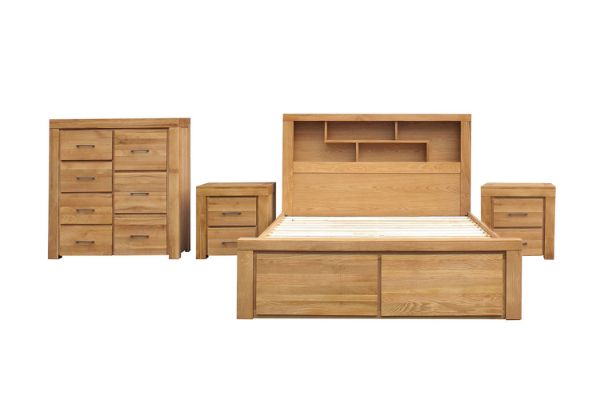 Picture of HEYFIELD Solid Oak Wood Bedroom Combo Set - 4PC Queen