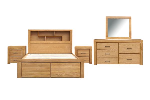 Picture of HEYFIELD Solid Oak Wood Bedroom Combo Set - 5PC Queen