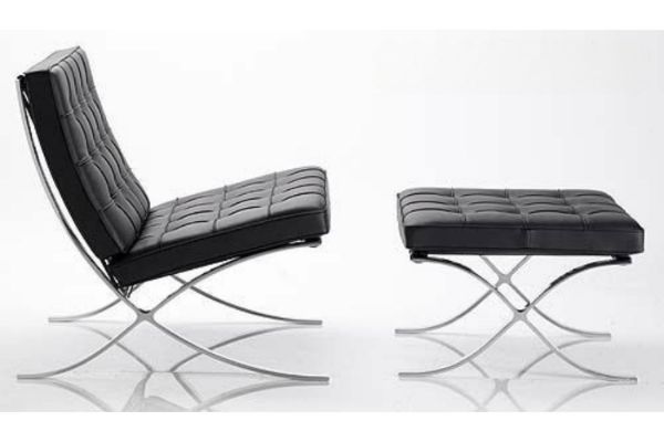 Picture of BARCELONA Chair and Ottoman (Italian Leather) - Black Chair and Ottoman