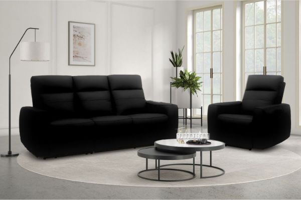 Picture of STORMWIND 100% Genuine Leather Power Reclining Sofa Range (Black)