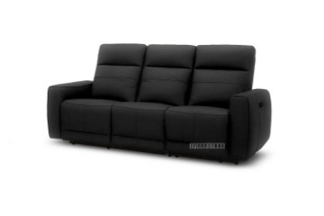 Picture of STORMWIND 100% Genuine Leather 3 Seater Power Recliner Sofa (Black)