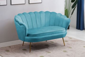 Picture of EVELYN Curved Flared Velvet Love Seat (Blue)