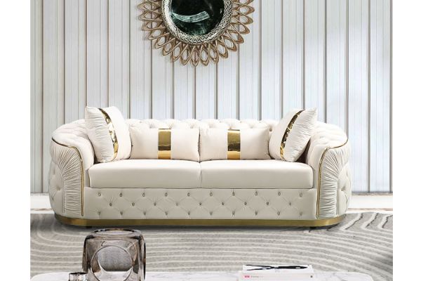 Picture of PIEDMONT Chesterfield Velvet Sofa Range (Beige) - 3 Seater