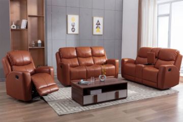 Picture of HARRY Air Leather Manual Reclining Sofa Range with Console and Storage (Orange)