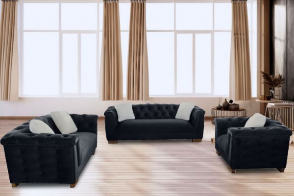 Picture of MALMO 3/2/1 Seater Velvet Sofa Range with Pillows (Black)