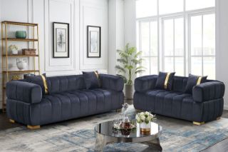 Picture of VEGAS Chesterfield Velvet  Sofa (Black)  - 3+2 Sofa Set