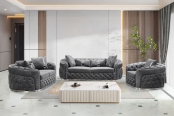 Picture of PIEDMONT Chesterfield Velvet 1 Seater Sofa/ Armchair (Grey) 