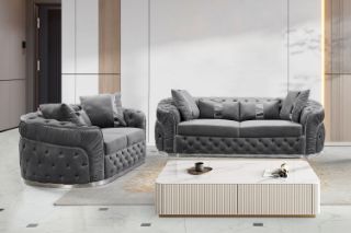 Picture of PIEDMONT Chesterfield Velvet Sofa Range (Grey) - 3+2 Sofa Set