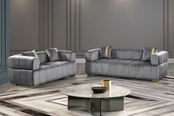 Picture of VEGAS Chesterfield Velvet  Sofa (Grey) - 3+2 Sofa Set