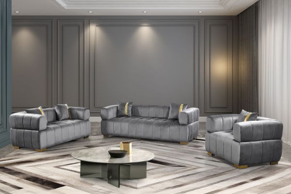 Picture of VEGAS Chesterfield Velvet  Sofa (Grey) - 3+2+1 Sofa Set