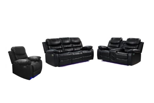 Picture of MODENA Reclining Sofa with LED & Speaker (Black) - 3RR+2RRC+1R Sofa Set