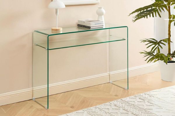 Picture of MURANO 1.2M Bent Glass Hall Table with Shelf 