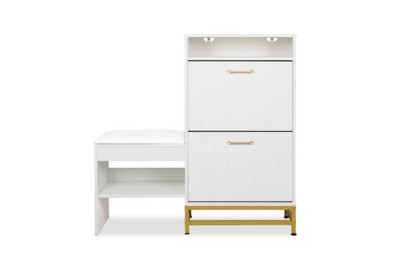 Picture of ZAKI 2-Drawer Shoe Storage Cabinet with Cushioned Seat & LED Lighting