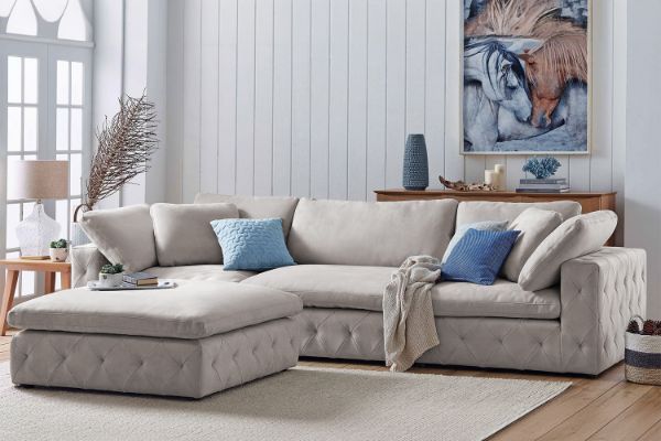 SUSSEX Memory Foam 4 Seater Extra Large Sofa with Ottoman Light Grey