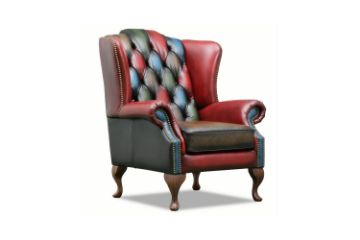 Picture of WILLIFORD 100% Genuine Leather Chesterfield High Back Wing Patchwork Armchair/Sofa Chair (Multicolour)