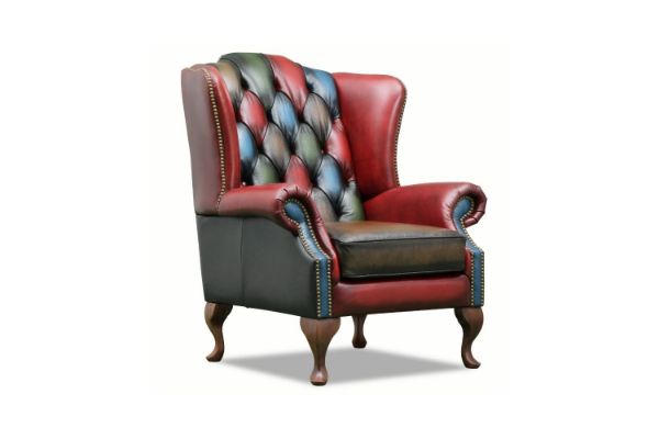 Picture of WILLIFORD 100% Genuine Leather Chesterfield High Back Wing Patchwork Chair (Multicolour)