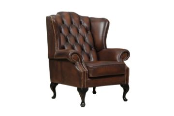Picture of WILLIFORD 100% Genuine Leather Chesterfield High Back Wing Armchair/Sofa Chair (Tobacco)
