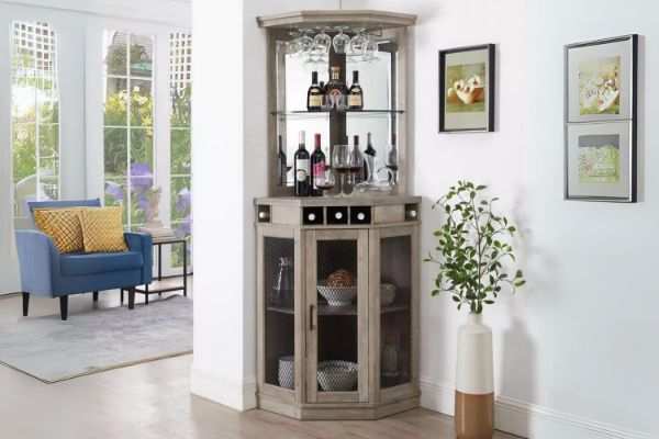 Picture of HAAKEN Corner Oak Bar Buffet & Hutch (Grey)