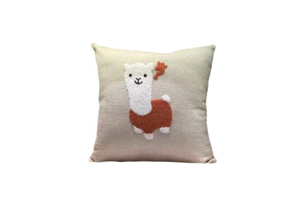 Picture of ALPACA EMBROIDERY Linen Cushion with Inner in Multiple Colours (45x45cm) - Beige