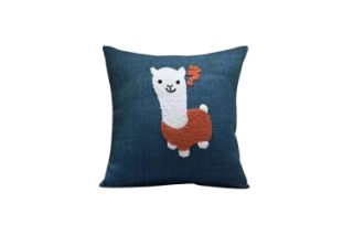 Picture of ALPACA EMBROIDERY Linen Cushion with Inner in Multiple Colours (45x45cm) - Blue