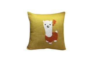 Picture of ALPACA EMBROIDERY Linen Cushion with Inner in Multiple Colours (45x45cm) - Yellow