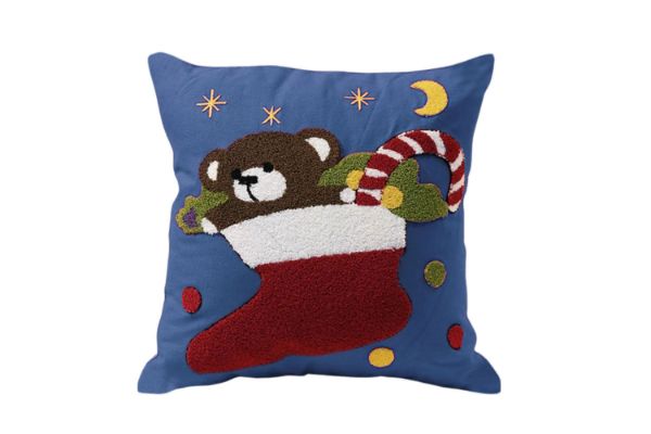 Picture of EMBROIDERY Linen Cushion in Multiple Colors (45cm x 45cm) - Christmas Bear