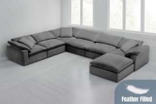 Picture of FEATHERSTONE Feather-Filled Modular Sofa Set - (3x) Corner + (3x) 1.5 Seat Armless + (1x) Ottoman