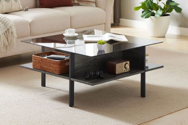 Picture of HALEY Storage Black Glass Top Square Coﬀee Table