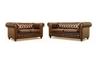 Picture of WILLIFORD Chesterfield Top Grain Leather Sofa Range (Tobacco) - 3+2 Sofa Set