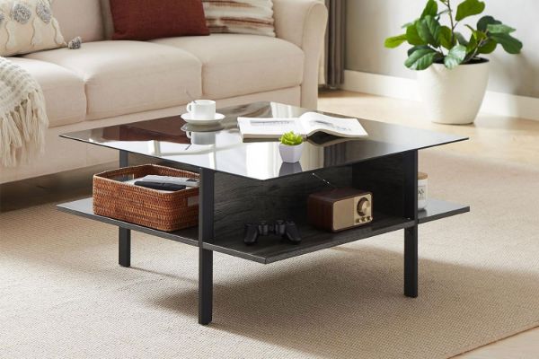 Picture of HALEY Storage Black Glass Top Square Coffee Table