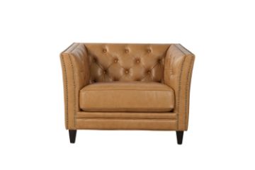 Picture of [FLOOR MODEL CLEARANCE] VICTOR Tuxedo Style Full Genuine Leather 1-Seater Armchair (Brown)