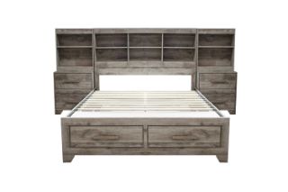 Picture of  AGILENT Storage Bed Frame with Built-in Shelves - Queen Size Bed with 2 Sets Bedside+Side Pier Combo