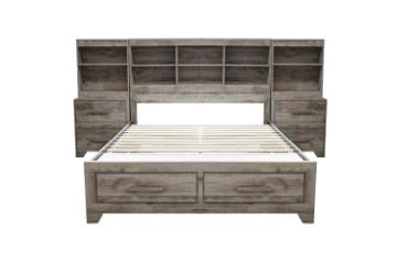 Picture of  AGILENT Storage Bed Frame with Built-in Shelves - Queen Size Bed with 2 Sets Bedside+Side Pier Combo