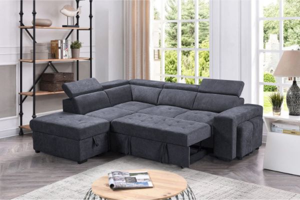 Picture of GARRET Fabric Corner Sofa Bed with Storage Ottoman