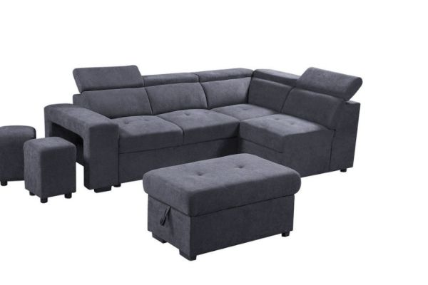 Picture of GARRET Fabric Corner Sofa Bed with Storage Ottoman - Chaise Facing Right