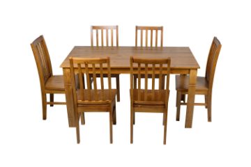 Picture of BAYARD 7PC Solid Pine Wood Dining Set (Light Walnut)