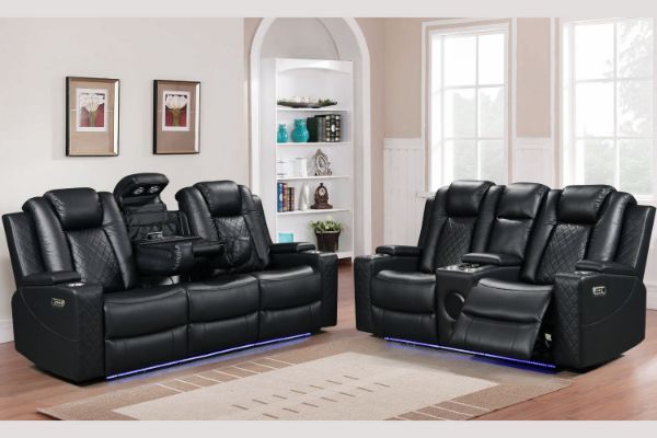 Picture of MONROSE Full Air Leather Dual Power Reclining Sofa Range with Bluetooth Speaker + USB Port & LED Lighting (Black)